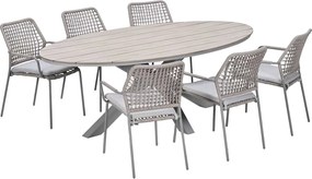 Garden Impressions Natas tuinset 7-delig taupe - Tulli tuintafel 220x115 cm - light teak vironwood
