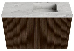 Mondiaz Joya DLux 60cm toiletmeubel walnut met wastafel faye rechts zonder kraangat glace