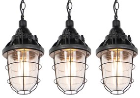 Set van 3 industriele hanglampen zwart - Cabin Industriele / Industrie / Industrial E27 rond Binnenverlichting Steen / Beton Lamp