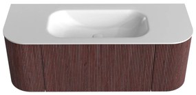 Mondiaz Kurve 120cm badmeubel ronding links/rechts ruby met 1 lade en 2 deuren en wastafel big small midden zonder kraangat