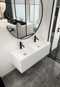 Fontana Lento wit badkamermeubel ribbelfront met witte wastafel 120cm 2 kraangaten en ronde spiegel