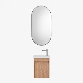 Narek Zwevend Houten Badkamermeubelset Met Geïntegreerde Wastafel Ash Brown & Ovale Led En Anticondens Zwart 50x100 Cm Asteiro & - Sklum