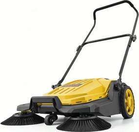 VEVOR Handveegmachine, handveegmachine met een werkbreedte van 650 mm, een opvangbak van 18,9 liter en een verstelbare, inklapbare handgreep, vloerreinigingsmachine voor erven, looppaden, terrassen en garages – Geel