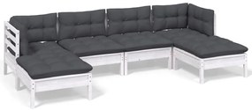 vidaXL 6-delige Loungeset met kussens grenenhout wit