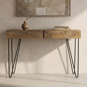 Haltafel Mangohout Met Golvend Front - 120 X 35cm.