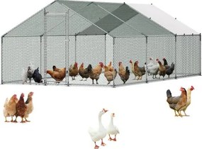 VEVOR metalen kippenhok, 3x6x2 m, inloopren met overkapping, kippenhok met torendak en veiligheidsslot, eenden- en konijnenhok, pluimveeverblijf voor achtertuin, boerderij, erf