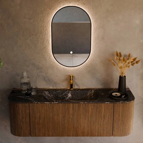 Mondiaz Kurve-dlux 140cm badmeubel ronding links/rechts dusk met 1 lade en 2 deuren en wastafel big small midden 1 kraangat lava