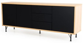 Tenzo Flow Groot Dressoir Mat Zwart Eiken - 206x44x79cm.