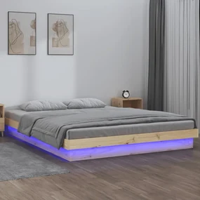 vidaXL Bedframe LED massief hout 135x190 cm 4FT6 Double