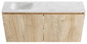 Mondiaz Ture DLux toiletmeubel 100cm washed oak met wastafel opalo links met kraangat