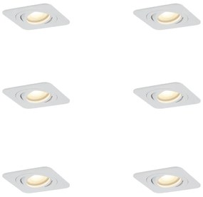 Buitenlamp Set van 6 afgeronde inbouwspots wit GU10 50mm draai- en kantelbaar IP44 - Alberto Modern GU10 IP44 Buitenverlichting vierkant Lamp