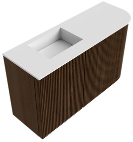 Mondiaz Joya 70cm toiletmeubel ronding rechts walnut met wastafel faye links 1 kraangat talc