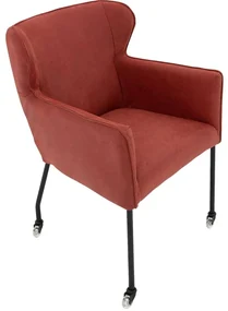 Goossens Excellent Eetkamerstoel Leogang rood leer met armleuning en met wielen, elegant chic