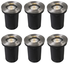 Buitenlamp Set van 6 Moderne grondspot staal RVS - Basic Round Modern GU10 IP65 Buitenverlichting