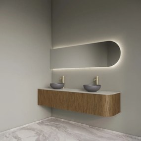 Gliss Design Alluro badmeubel ribbelfront met ronding rechts 180cm castle brown en wit marmer toppaneel