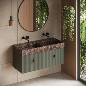 Muebles Zahora badmeubel ribbelfront 120cm legergroen met Dark Emperador wastafel zonder kraangaten