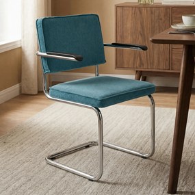 Zuiver Ridge Rib Eetkamerstoel Ribstof Met Arm Blauw