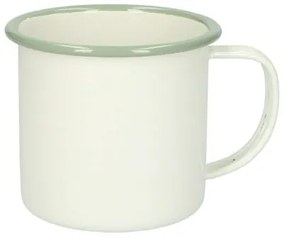 Beker met oor, emaille, groengrijs/wit,Ø 9 cm