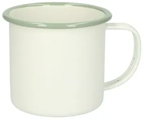 Beker met oor, emaille, groengrijs/wit,Ø 9 cm