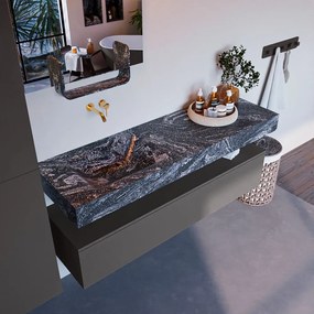 Mondiaz Alan DLux badmeubel 150cm dark grey 1 lade met wastafel lava links zonder kraangat