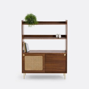 Boekenkast, walnootfineer en rotanriet, REDPOP