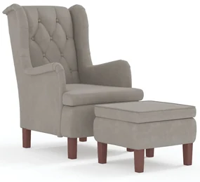 vidaXL Fauteuil met voetenbank fluweel lichtgrijs