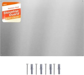 VEVOR keukenachterwand 91 x 61 cm, gemaakt van roestvrij staal, wandbescherming voor kookplaat en afzuigkap met voorgeboorde gaten, robuuste spatbescherming voor keuken, koken en praktische opbergruimte, zilverkleurig