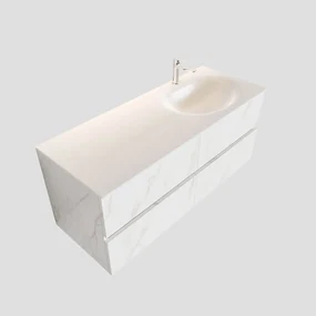 Zaro Sevilla Solid Surface badmeubel 120cm mat wit marmer 1 kraangat spoelbak rechts met 4 lades