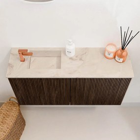 Mondiaz Joya DLux 80cm toiletmeubel walnut met wastafel faye links 1 kraangat frappe