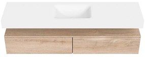 Zaro Alan badmeubel 180cm washed oak 2 lades met vrijhangende wastafel cloud midden 1 kraangat talc