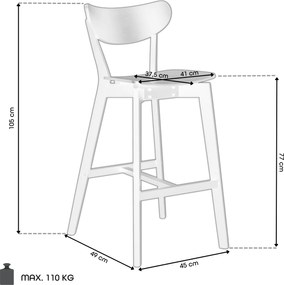 ROXY Natuurlijk Eiken / Zwart Onderstel – HOUTEN BARSTOEL VOOR KEUKEN, WOONKAMER EN RESTAURANT IN RETROSTIJL