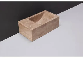Forzalaqua Venetia Xs fonteinbak 29x16x10cm wasbak Rechts 0 kraangaten Natuursteen Travertin gezoet 100369