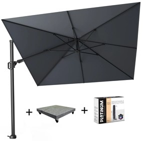 Challenger T2 zweefparasol 300x300 cm antraciet met 90 KG voet en hoes