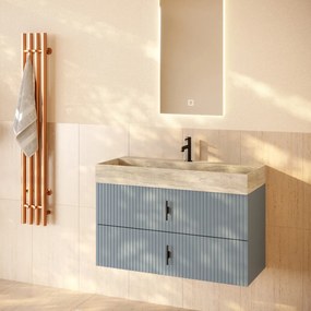 Muebles Murcia badmeubel ribbelfront 100cm baby blauw met White Travertin wastafel met kraangat