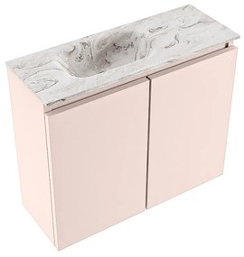 Mondiaz Ture DLux toiletmeubel 60cm rosee met wastafel glace links met kraangat