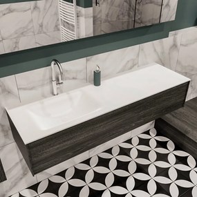 Lush onderkast 150cm in kleur ANTRACITE met 1 lade Push tot open geschikt voor linkse wastafel. Compleet met solid surface wastafel cloud M35217met 1 kraangat(en)
