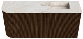 Mondiaz Joya DLux 90cm toiletmeubel ronding links walnut met wastafel faye rechts 1 kraangat frappe