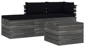 vidaXL 4-delige Loungeset met kussens pallet massief grenenhout