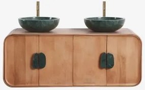 Dubbel Zwevend Badkamermeubelset 130x45 Cm Van Mangohout En Natuurlijke Kivalina-steen Udaipur Groen Marmer - Mangohout & 2 X Onde Groene Marmeren -