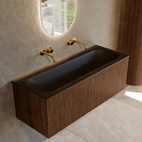 Mondiaz Kurve 120cm badmeubel walnut met 1 lade en wastafel big large midden zonder kraangat urban