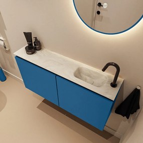 Mondiaz Ture DLux toiletmeubel 100cm jeans met wastafel ostra rechts met kraangat