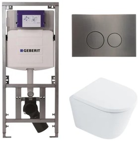QeramiQ Dely Toiletset - 36.3x51.7cm - diepspoel - rimless - Geberit UP320 Burda inbouwreservoir - softclose toilet zitting 35 mm - gunmetal bedieningsplaat - ronde knoppen - wit glans SW1026255 / SW1159505/0701131/SW706198