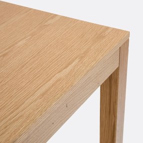 Vierkante hoge tafel, eiken poten, rechte randen, Nusso