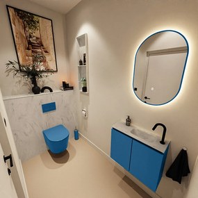 Mondiaz Ture DLux toiletmeubel 60cm jeans met wastafel opalo rechts met kraangat