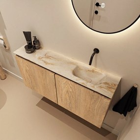 Mondiaz Ture DLux toiletmeubel 100cm washed oak met wastafel frappe rechts zonder kraangat