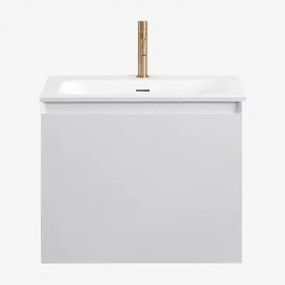 Macrae Zwevend Houten Badkamermeubelset Met Geïntegreerde Wastafel Wit & Spiegelloze & Geborsteld Goud ↑20 Cm Met Overloop - Sklum