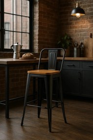 Kruk Torix met rugleuning van natuurlijk hout