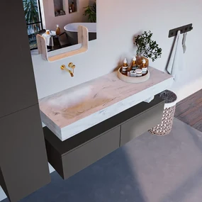 Mondiaz Alan DLux badmeubel 130cm dark grey 2 lades met wastafel opalo links zonder kraangat