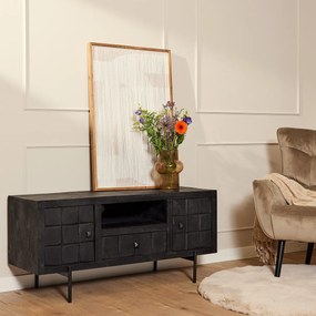 Starfurn Brandy Black Industrieel Tv-meubel Zwart Mangohout 120 Cm - 120x4x55cm.