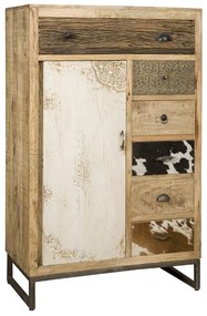 Houten Kast Met Koeienhuid - 90x45x140cm.